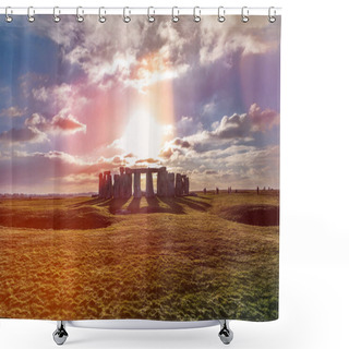 Personality  Stonehenge Against The Sun, Wiltshire, England Shower Curtains