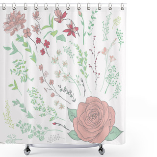 Personality  Colorful Drawn Herbs, Plants And Flowers. Vector Illustration Shower Curtains