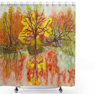 Personality  Autumn Landscape, Painting Shower Curtains