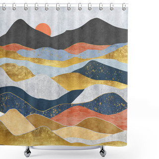Personality  Abstract Landscape With Japanese Wave. Art Background With Texture Gold, Marble Mountains Shower Curtains