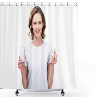 Personality  Woman With Water And Pill Shower Curtains