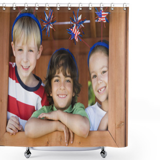 Personality  Kids Playing In Play House Shower Curtains