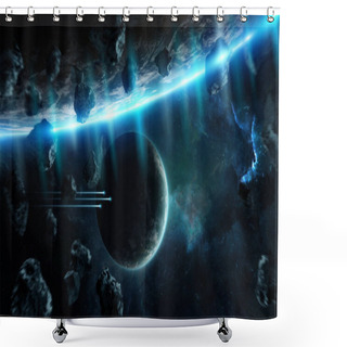 Personality  Distant Planet System In Space With Exoplanets 3D Rendering Elem Shower Curtains