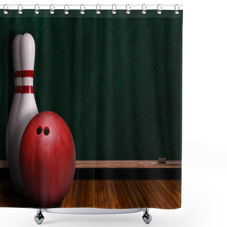 Personality  Game Concept With Bowling Equipment And Chalk Board Shower Curtains