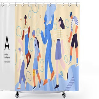 Personality  Artificial Intelligence, AI And Humanity -modern Flat Vector Concept Illustration Of AI Character Walking Among People In Everyday Life. Metaphor Of AI Advantage, Benefit, Friendliness Concept Shower Curtains
