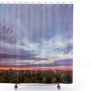 Personality  Sky With Clouds Over City Buildings And Park At Sunset. Shower Curtains