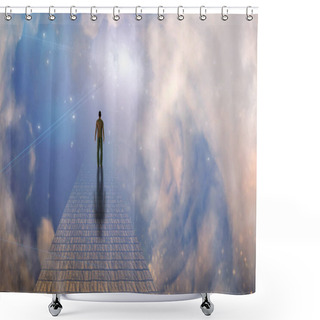 Personality  Figure On Misty Path. 3D Rendering Shower Curtains