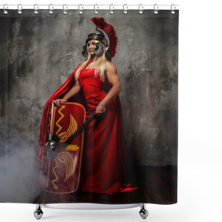 Personality  Woman In Red Fluttering Dress. Shower Curtains