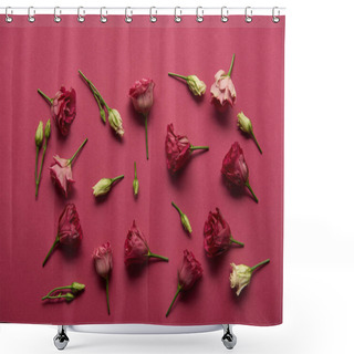 Personality  Blooming White And Pink Flowers On Ruby Background  Shower Curtains