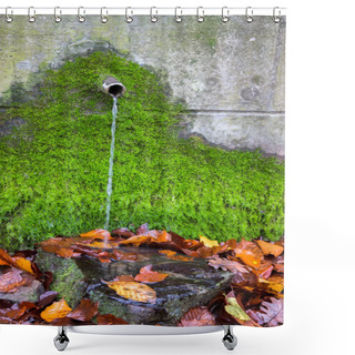 Personality  Clean Fresh Water From Water Source With Green Moss Shower Curtains