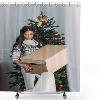 Personality  Woman With Unwrapped Christmas Gift Shower Curtains
