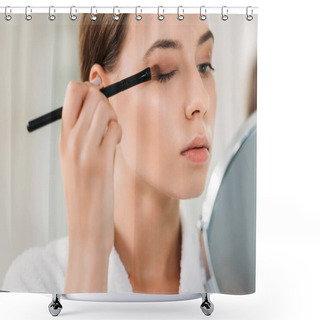 Personality  Close-up View Of Beautiful Young Woman Applying Eyeshadow With Brush  Shower Curtains
