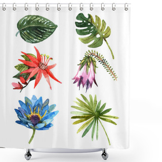 Personality  Tropical Plants Leaves Watercolor Sketch Icons Shower Curtains