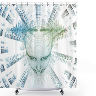 Personality  3D Rendering - Mind Field Series. Composition Of Head Of Wire Mesh Human Model And Fractal Patters Suitable As A Backdrop For The Projects On Artificial Intelligence, Science And Technology Shower Curtains