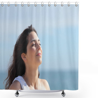 Personality  Beautiful Girl Breathing On The Beach Shower Curtains