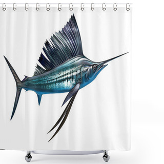 Personality  The Indo-Pacific Sailfish, Istiophorus Platypterus, Realistic Drawing, Illustration For Animal Encyclopedia, Isolated Image On White Backgroun Shower Curtains