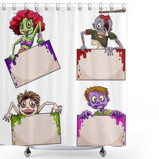 Personality  Zombies With Empty Signboards Shower Curtains