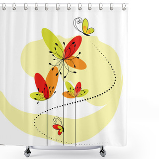 Personality  Abstract Springtime Flower With Butterfly Shower Curtains