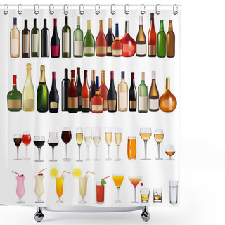Personality  Set Of Different Drinks And Bottles On The Wall. Vector Illustration Shower Curtains