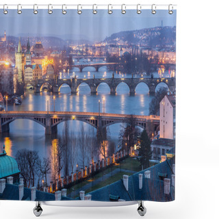 Personality  Prague At Twilight, View Of Bridges On Vltava Shower Curtains