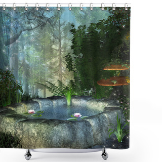 Personality  Fairy Secret Blue Pond In The Middle Of An Enchanted Forest Shower Curtains