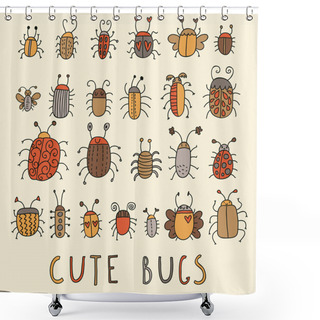 Personality  Cute Bugs Vector Set In Retro Style Shower Curtains