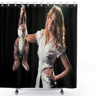 Personality  Girl With A Toy Rabbit Shower Curtains