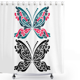 Personality  Beautiful Butterfly Tattoo. Artistic Pattern In Butterfly Shape. Shower Curtains