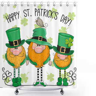 Personality  St Patricks Greeting Card With Three Leprechauns Shower Curtains