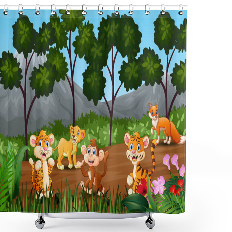 Personality  Group Of Wild Animals Gathering On The Fringe Of Forest Shower Curtains