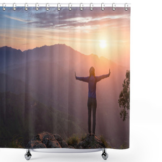 Personality  Happy Celebrating Winning Success Woman Shower Curtains