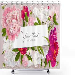 Personality  Pink, Red And White Peony Greeting Card Shower Curtains