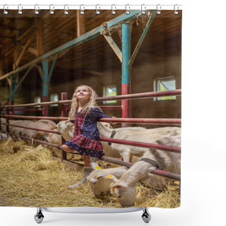 Personality  Smiling Kid Leaning On Fences In Barn And Looking Up Shower Curtains