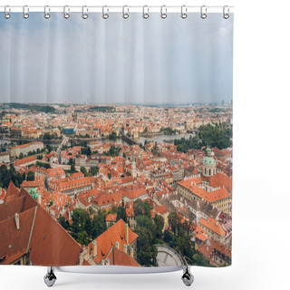 Personality  Aerial View Of Prague Cityscape With Beautiful Architecture, Charles Bridge And Vltava River Shower Curtains