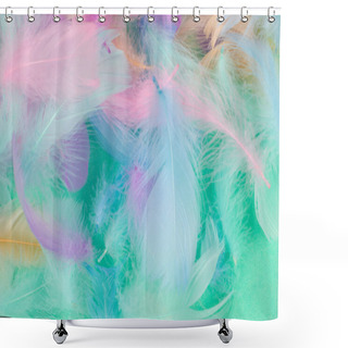 Personality  Colorful Feather On Mint Background, Top View.  Shower Curtains