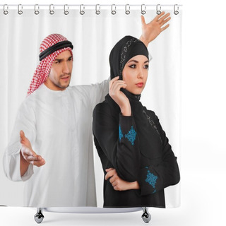 Personality  Young Arab Couple Arguing Shower Curtains