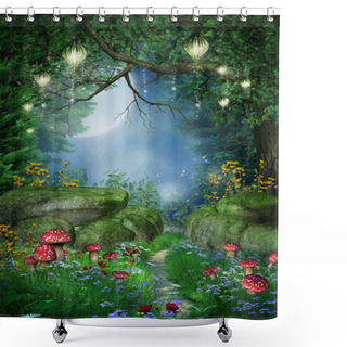 Personality  Enchanted Forest With Lanterns Shower Curtains