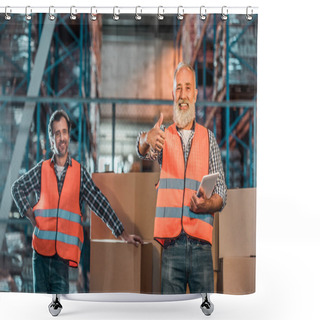 Personality  Warehouse Workers With Digital Tablet Shower Curtains