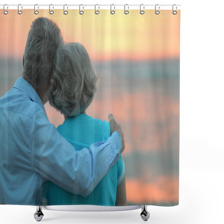 Personality  Elderly Couple  At Sunset Shower Curtains