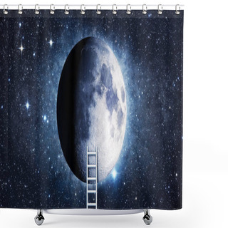 Personality  Conceptual Image With Ladder Leading To Moon And Clouds Background Shower Curtains