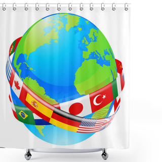 Personality  A Earth Globe With Flags Of Countries Shower Curtains