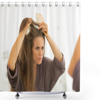 Personality  Woman Combing Hair In Bathroom Shower Curtains
