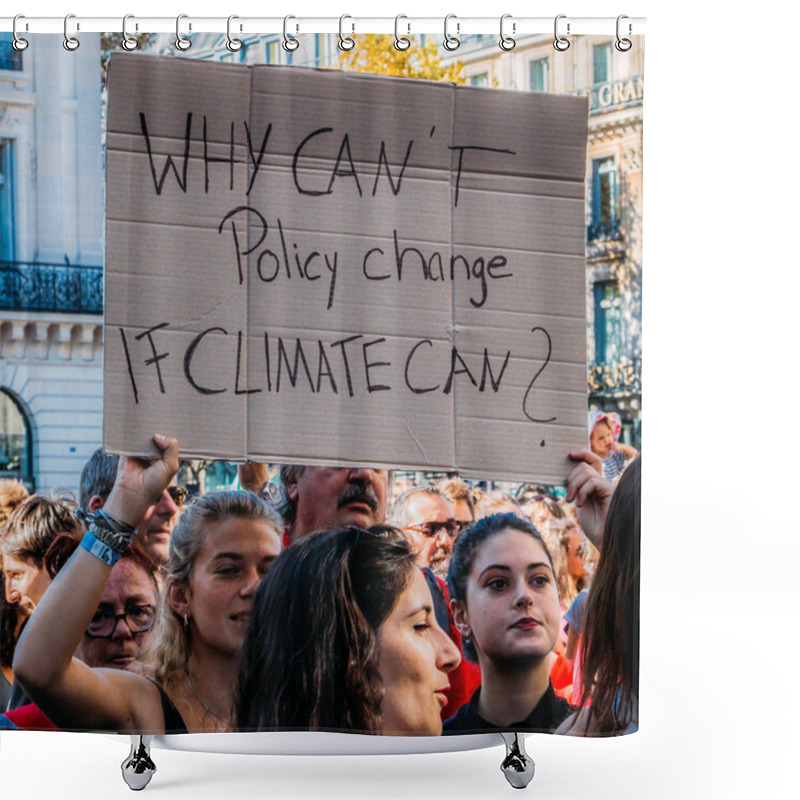 Personality  Tens Of Thousands Of People Marched In Paris To Call For Greater Action On Climate Change Shower Curtains