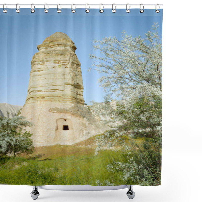 Personality  Front View Of Trees And Fairy Chimney Under Blue Sky, Cappadocia, Turkey Shower Curtains