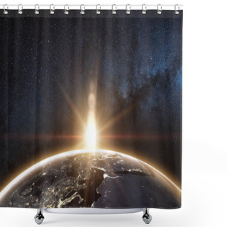 Personality  Sunrise View From Space On Planet Earth Shower Curtains