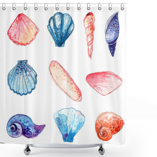 Personality  Set Of Hand Drawn Watercolor Sea Shells. Colorful Vector Illustrations Isolated On White Background. Shower Curtains