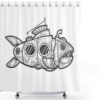 Personality  Submarine Fish Sketch Vector Illustration Shower Curtains
