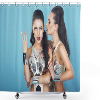Personality  Emotions. Fanciful Showy Females Gesturing And Grimacing Shower Curtains