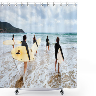 Personality  Unidentified Surfers With Surfing Boards Shower Curtains