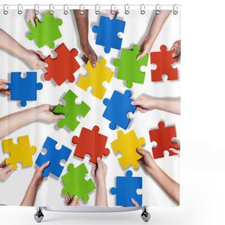 Personality  Diverse Hands Holding Jigsaw Puzzle Shower Curtains